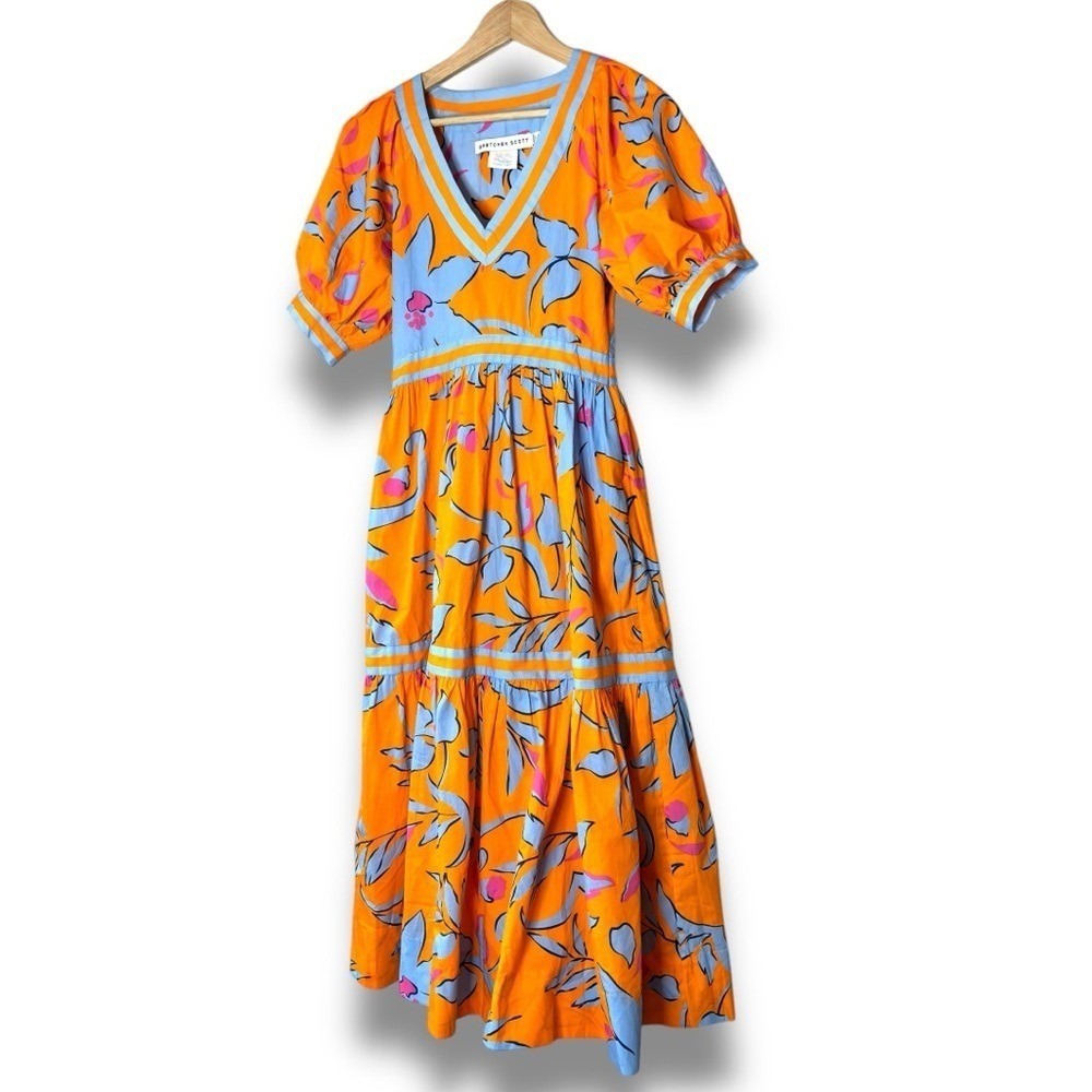 Gretchen Scott Orange Blue Pink‎ Viviers Full Bloom Floral Print Midi Dress XXS - Picture 12 of 12